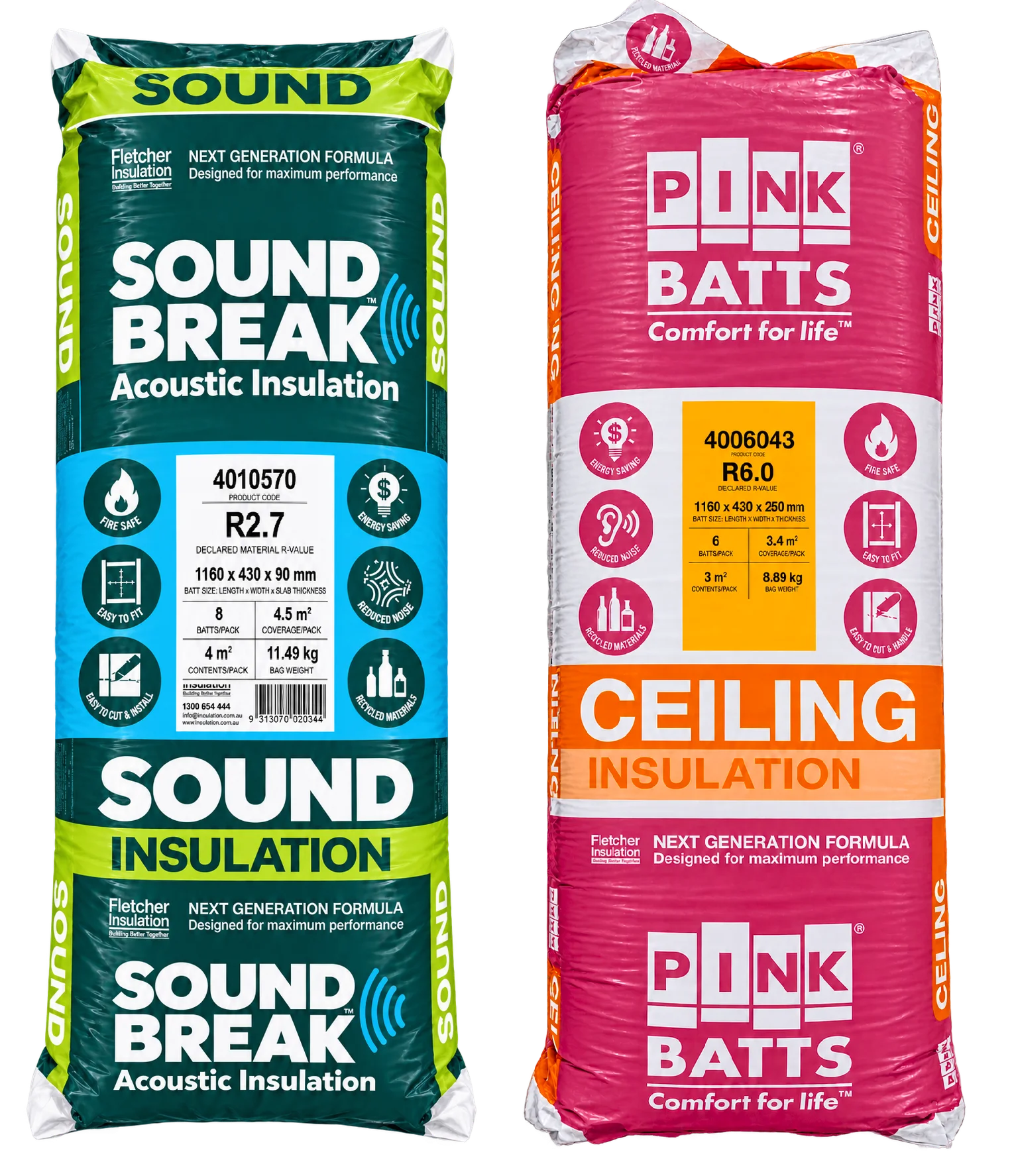 Fletchers pink batts R2.7 sound and R6 ceiling bags