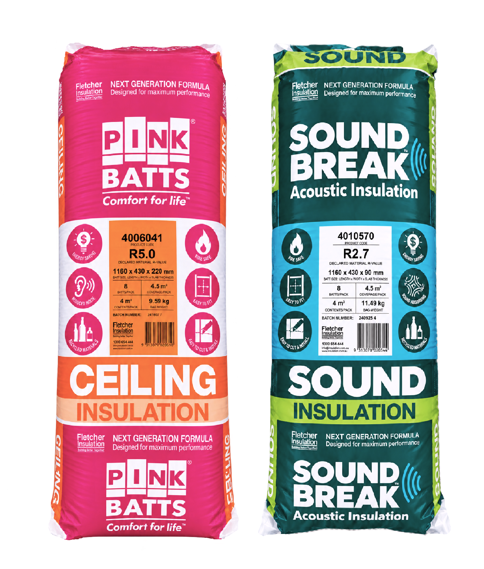 Fletchers pink batts R2.7 sound and R5 ceiling bags