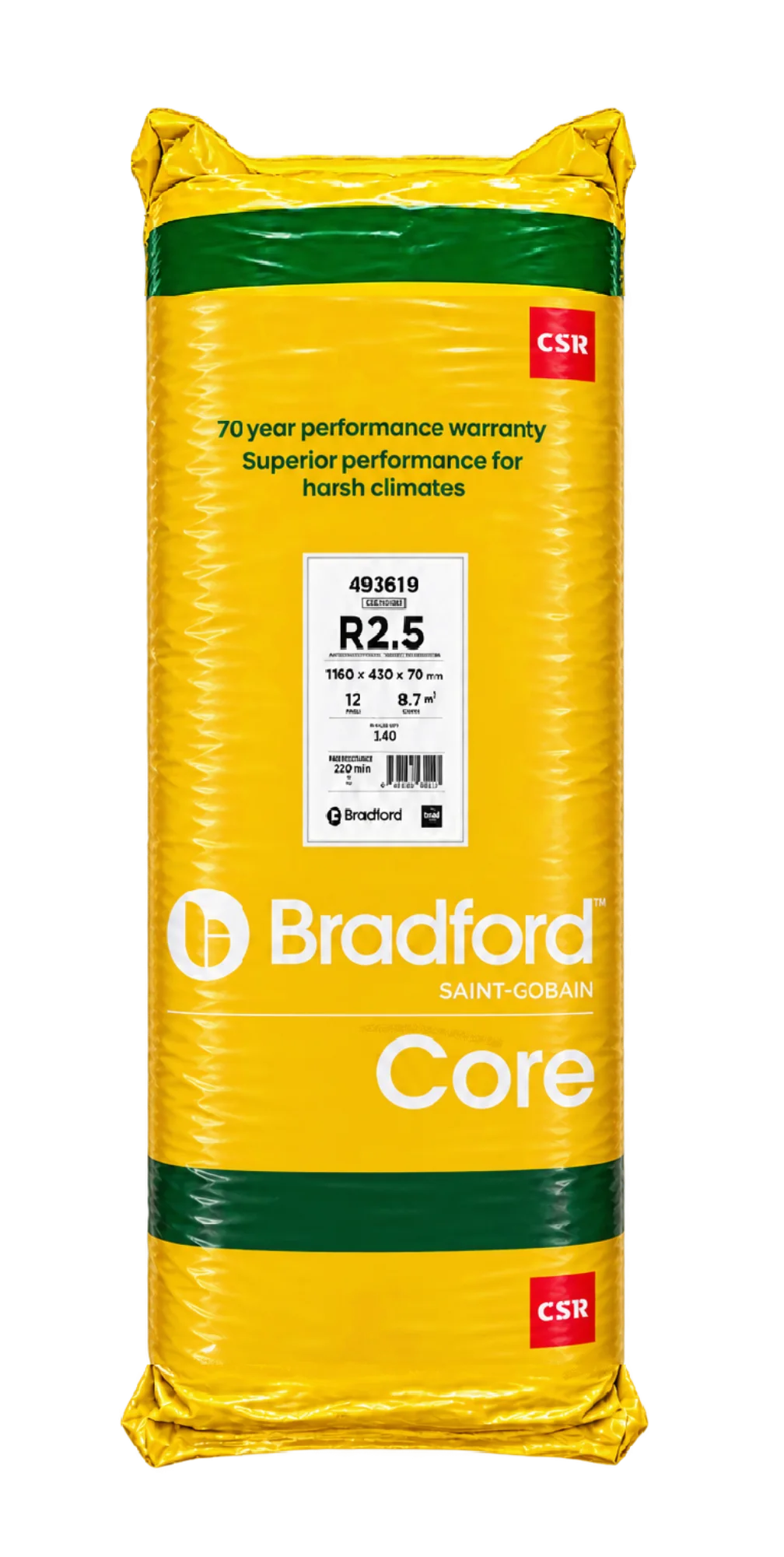 Bradford Core R2.5 Wall Insulation Batts in yellow bag