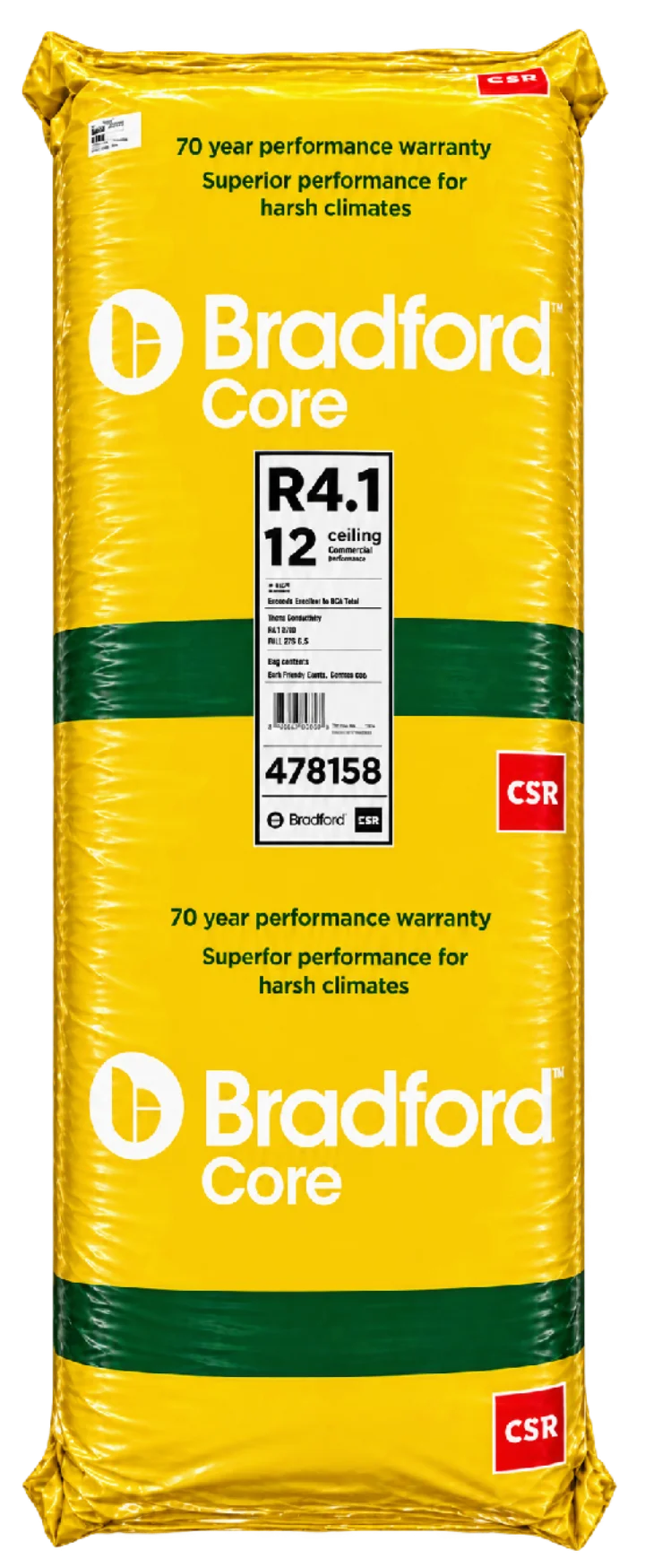 R4.1 Bradford ceiling batts in yellow Bradford packaging