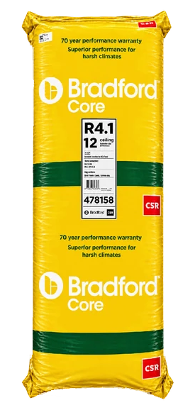 R4.1 Bradford ceiling batts in yellow Bradford packaging